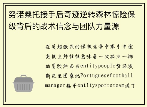 努诺桑托接手后奇迹逆转森林惊险保级背后的战术信念与团队力量源 努诺桑托接手后奇迹逆转森林惊险保级背后的战术信念与团队力量源
